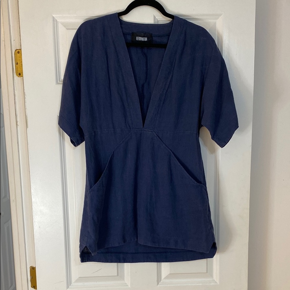 Reformation Deep Blue V-Neck Tunic